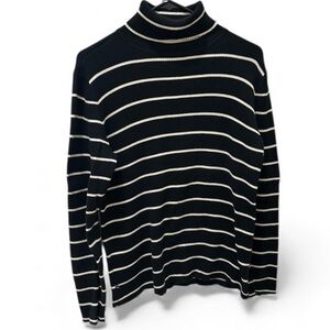 LAUREN RALPH LAUREN ribbed turtle neck sweater size XL black white 100% cotton